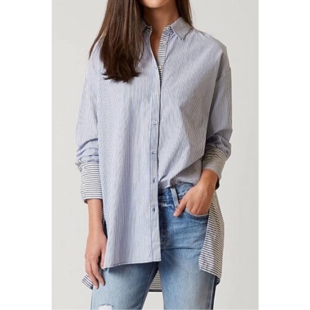 Free People Striped Oversized / Long Button-Up Shirt